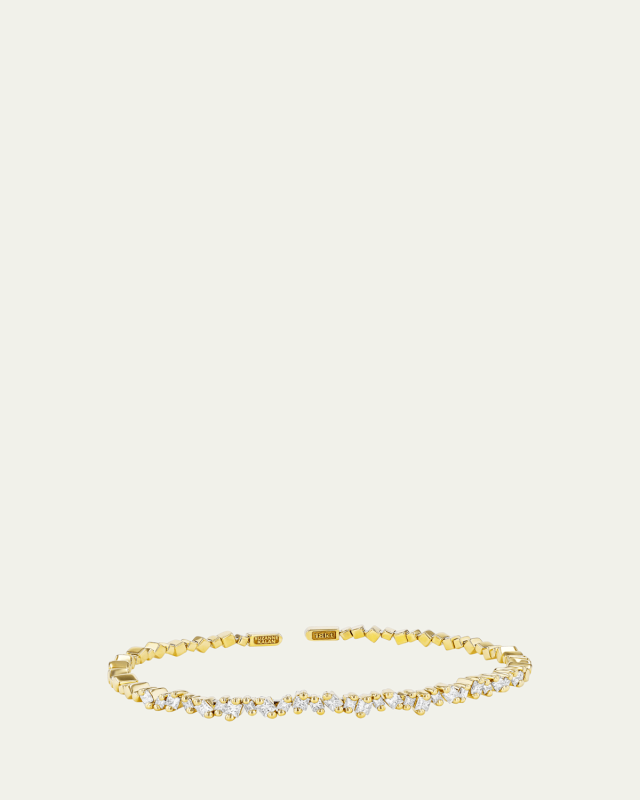 18K Yellow Gold La Fantaisie Diamond Uneven Thin Bangl